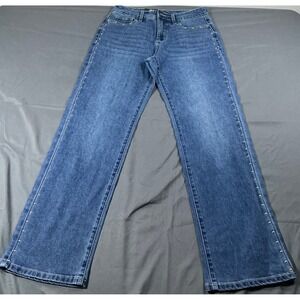 Express Womens Embellished Straight Leg Jeans Medium Wash Studded Blue Sz 4 NEW